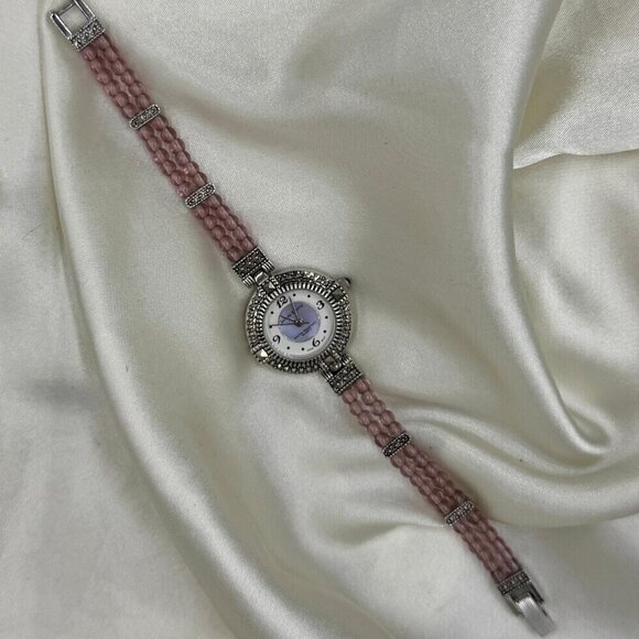 Vintage Y2K Watch Purple Beaded Band Silver Face Water Resistant Quartz - Picture 5 of 9